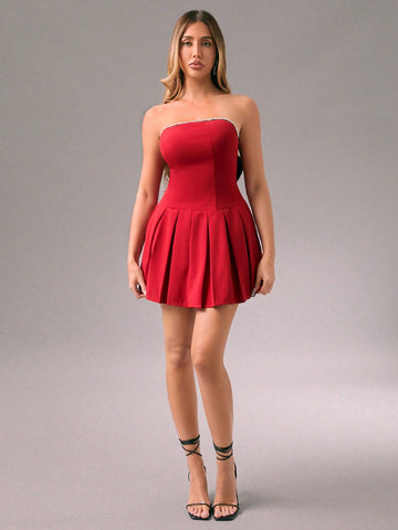 Plus Size Red Bowknot Decor Dress For Women