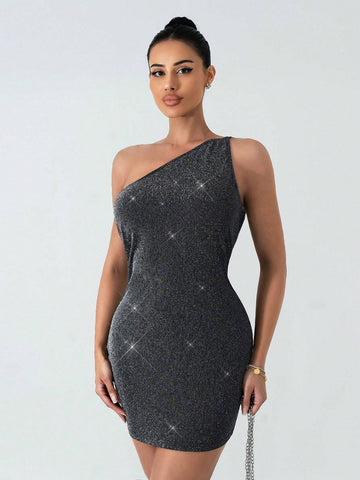 Women Pearl Embellished Draped Neck Short Shift Dress