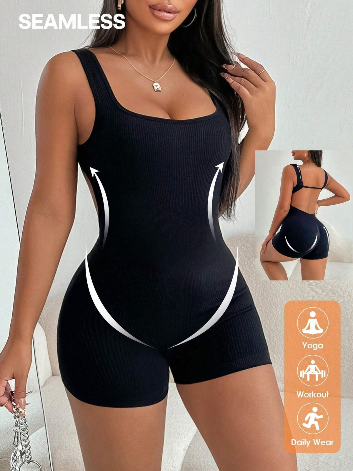 Women Seamless Knit Backless Jumpsuit