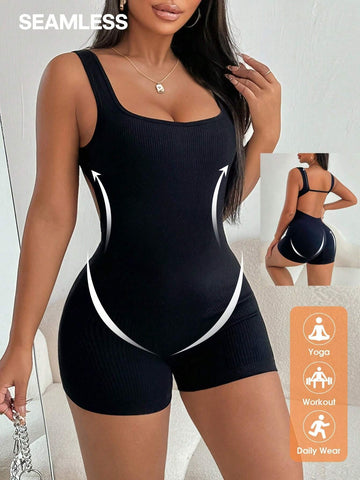 Women Seamless Knit Backless Jumpsuit