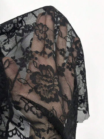 Women's Autumn/Winter New Sexy Long Sleeve Fitted Lace Hollow Out Mini Black Skirt