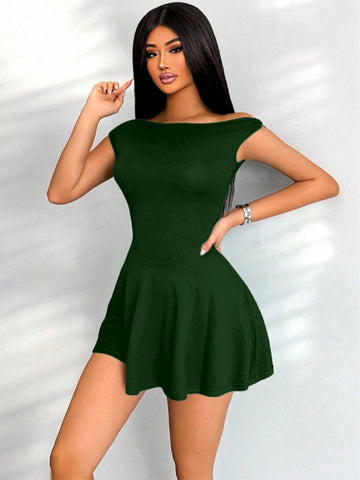 Women's Elegant Solid Color Asymmetrical Neckline Mini Dress