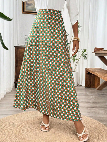 Franclia Women's Summer High-Waisted A-Line Midi Skirt With Geometric Print Maxi Women Outfit