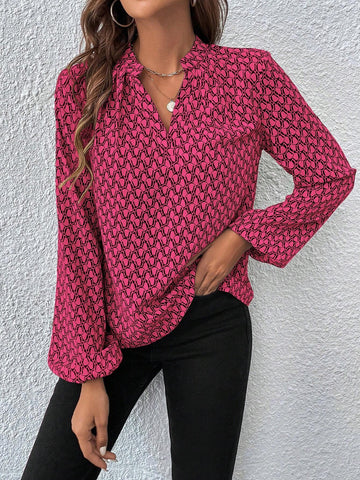 Frenchy 1pc Women Allover Print Long Sleeve Casual Blouse, Random Floral/Graphic Print