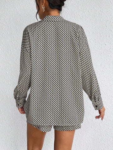 Allover Print Drop Shoulder Shirt & Knot Front Shorts