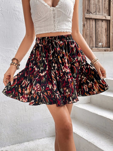 Frenchy Allover Print Ruffle Hem Skirt