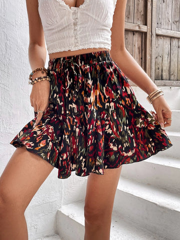 Frenchy Allover Print Ruffle Hem Skirt