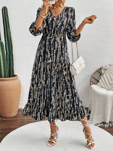 Asymmetrical Print Long Sleeve Dress For Women