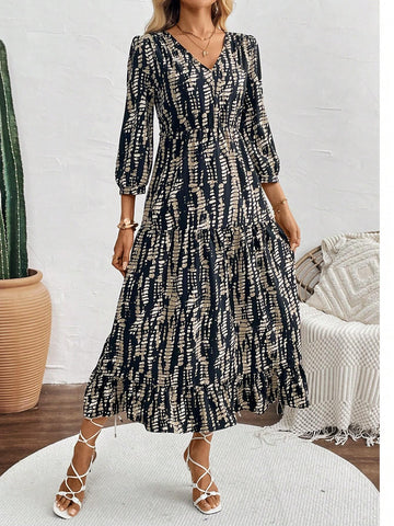 Asymmetrical Print Long Sleeve Dress For Women