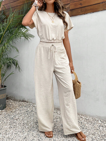 Batwing Sleeve Crop Top & Drawstring Waist Pants