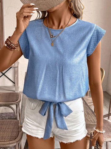 Frenchy Batwing Sleeve Knot Hem Blouse