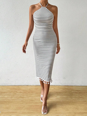 Black & White Striped Beach Style Bodycon Dress