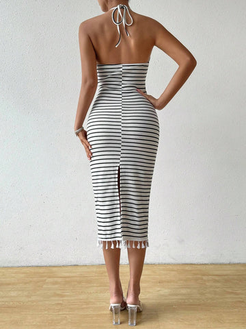 Black & White Striped Beach Style Bodycon Dress