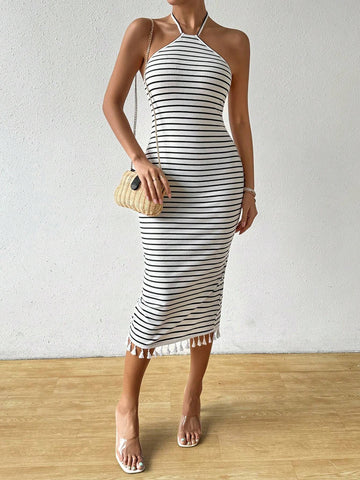 Black & White Striped Beach Style Bodycon Dress