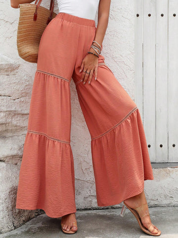 Frenchy Bohemian Style Split Floral Lace Patchwork Wide Leg Vacation Pants