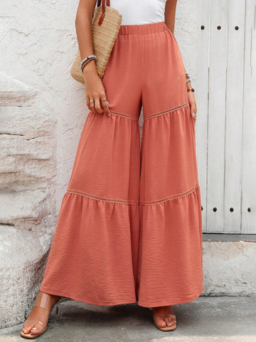 Frenchy Bohemian Style Split Floral Lace Patchwork Wide Leg Vacation Pants