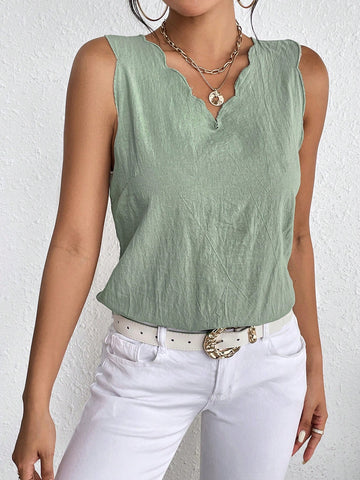 Button Back Scallop Trim Bodysuit