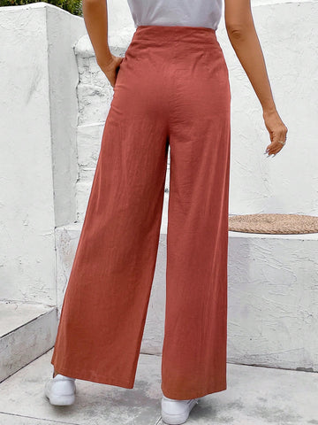 Frenchy Button Fly Slant Pocket Wide Leg Pants