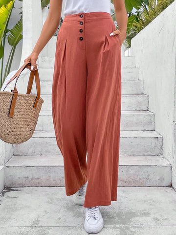 Frenchy Button Fly Slant Pocket Wide Leg Pants