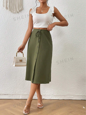 Frenchy Button Front Knot Front Skirt