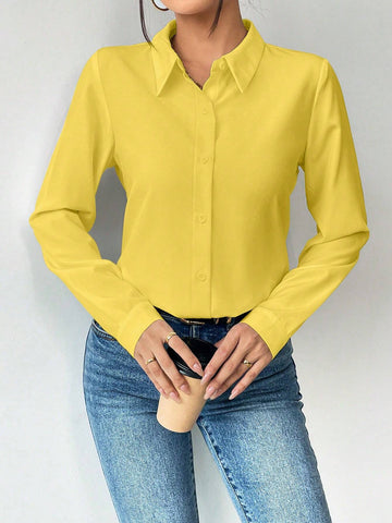 Frenchy Casual Commute Simple Solid Color Long Sleeve Shirt