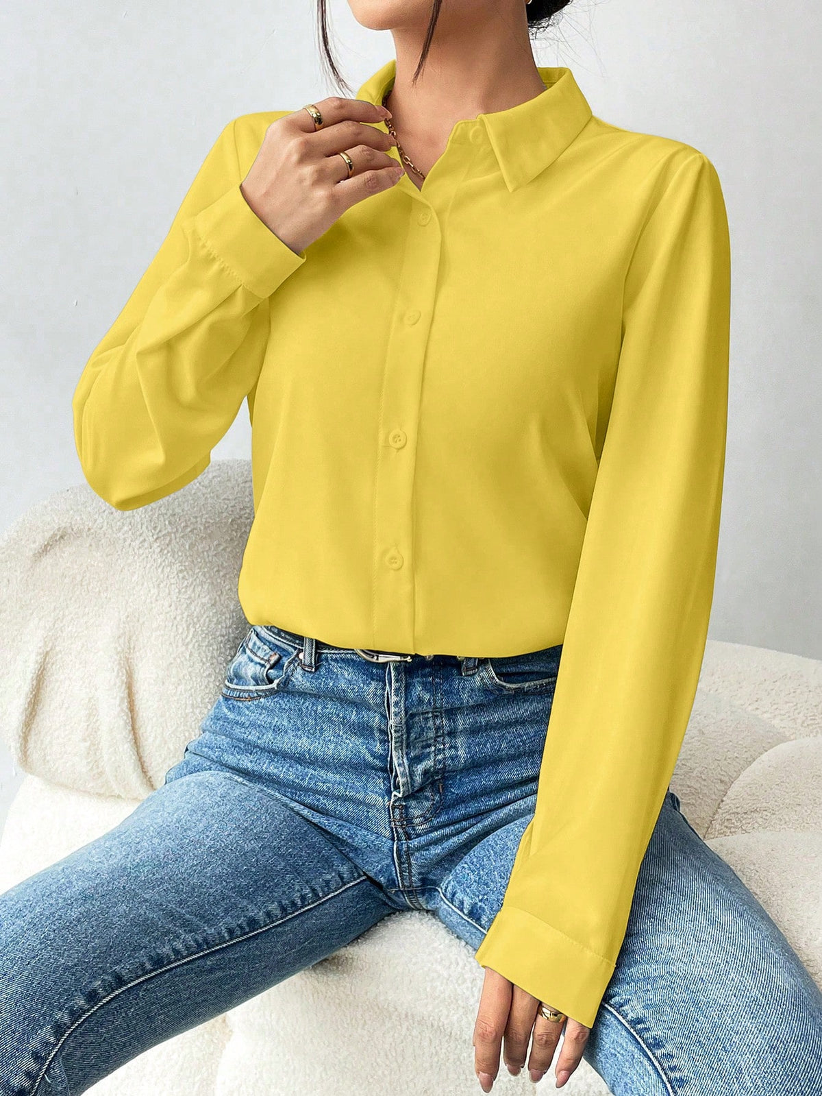 Frenchy Casual Commute Simple Solid Color Long Sleeve Shirt
