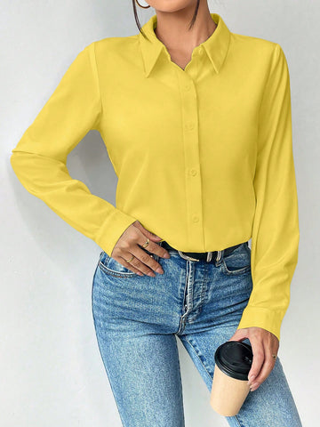Frenchy Casual Commute Simple Solid Color Long Sleeve Shirt