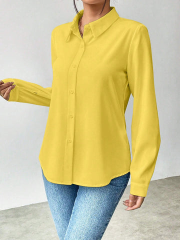 Frenchy Casual Commute Simple Solid Color Long Sleeve Shirt