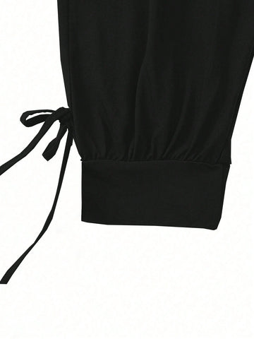 Casual Letter Printed Sleeveless Jumpsuit With Slim Fit And Tied Ankles