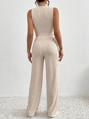 Casual Solid Color Knitted Texture Two Piece Set