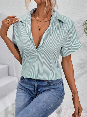 Frenchy Casual Striped Batwing Sleeve Shirt For Summer