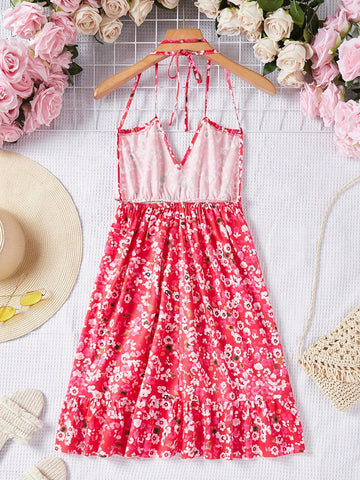 Frenchy Deep V-Neck Floral Print Strappy Dress