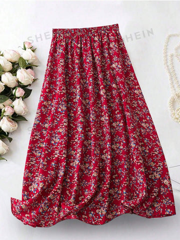 Frenchy Ditsy Floral Print Elastic Waist Skirt