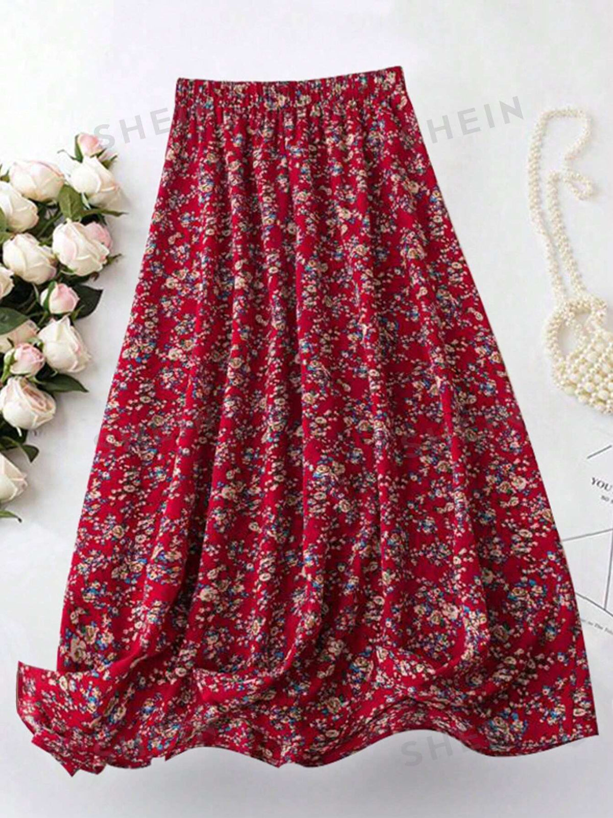 Frenchy Ditsy Floral Print Elastic Waist Skirt