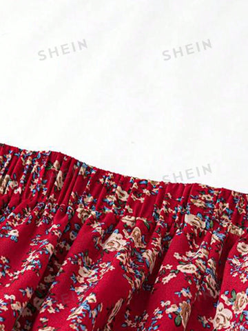 Frenchy Ditsy Floral Print Elastic Waist Skirt