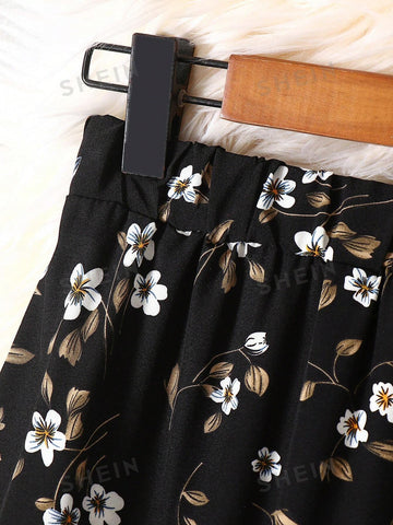 Frenchy Ditsy Floral Print Ruffle Hem Skirt