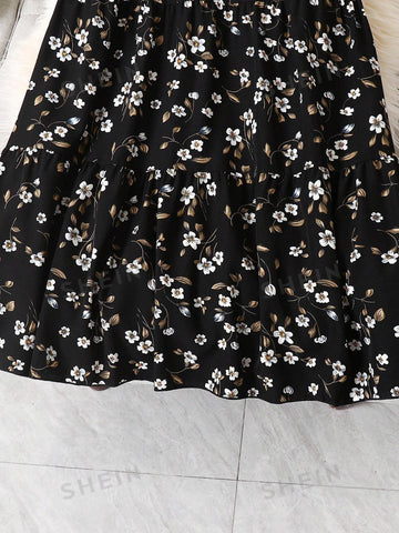 Frenchy Ditsy Floral Print Ruffle Hem Skirt