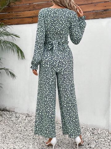 Ditsy Floral Print Top & Wide Leg Pants