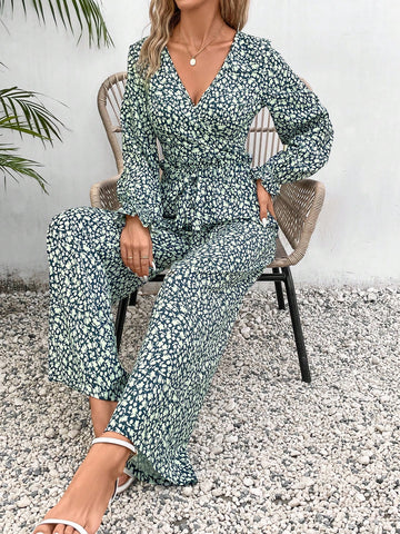 Ditsy Floral Print Top & Wide Leg Pants