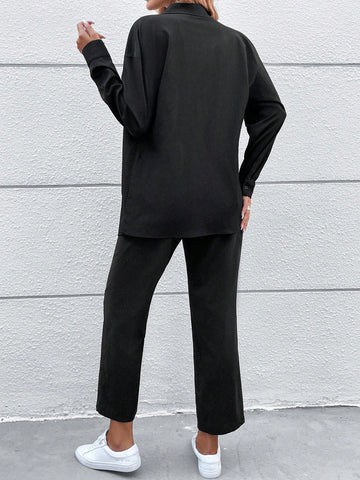 Drop Shoulder Pocket Patched Shirt & Pants