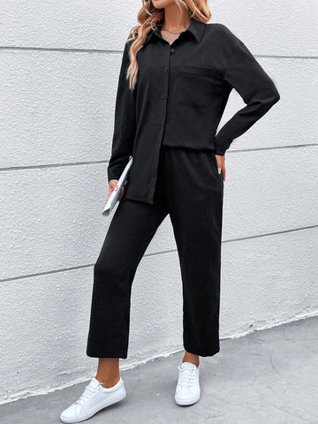 Drop Shoulder Pocket Patched Shirt & Pants