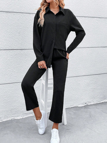 Drop Shoulder Pocket Patched Shirt & Pants