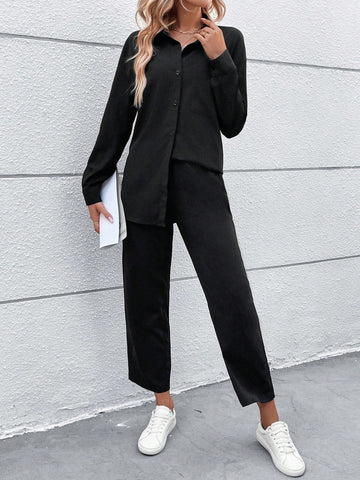 Drop Shoulder Pocket Patched Shirt & Pants