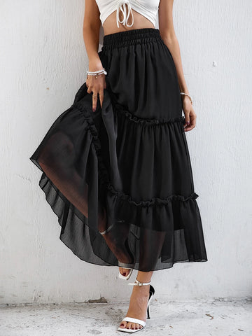 Frenchy Elastic Waist Frill Trim Skirt