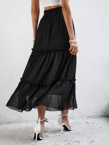 Frenchy Elastic Waist Frill Trim Skirt