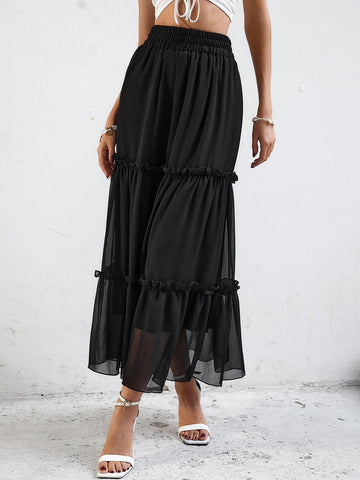 Frenchy Elastic Waist Frill Trim Skirt