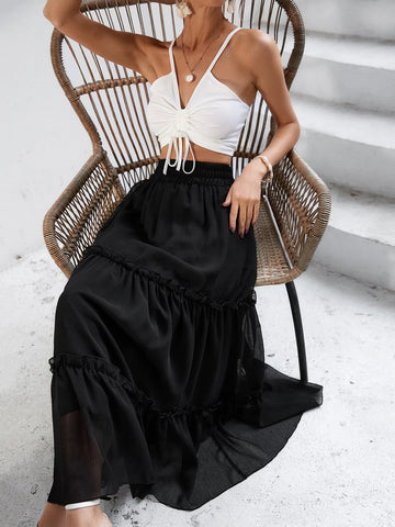 Frenchy Elastic Waist Frill Trim Skirt