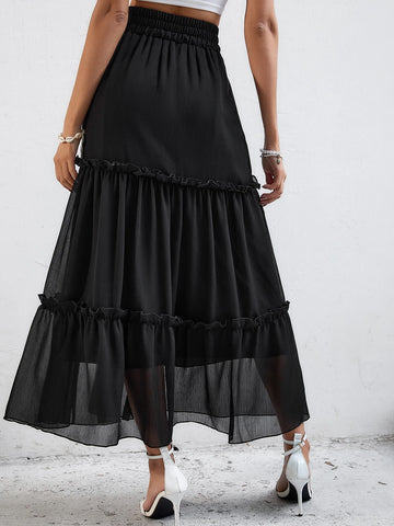 Frenchy Elastic Waist Frill Trim Skirt
