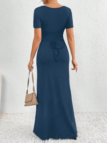 Elegant Solid Color Short Sleeve Summer Dress For Women