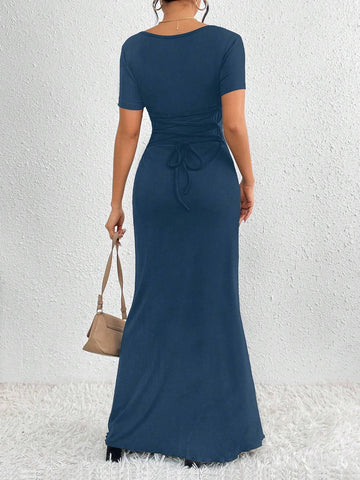 Elegant Solid Color Short Sleeve Summer Dress For Women